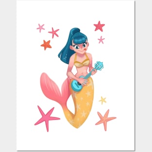 mermaid ukulele Posters and Art